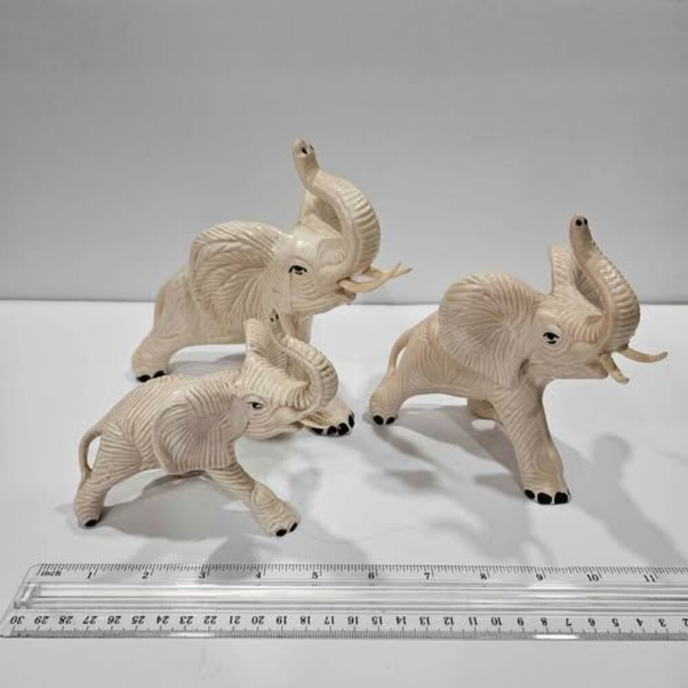 Set of 3 Ceramic Elephant Figurines